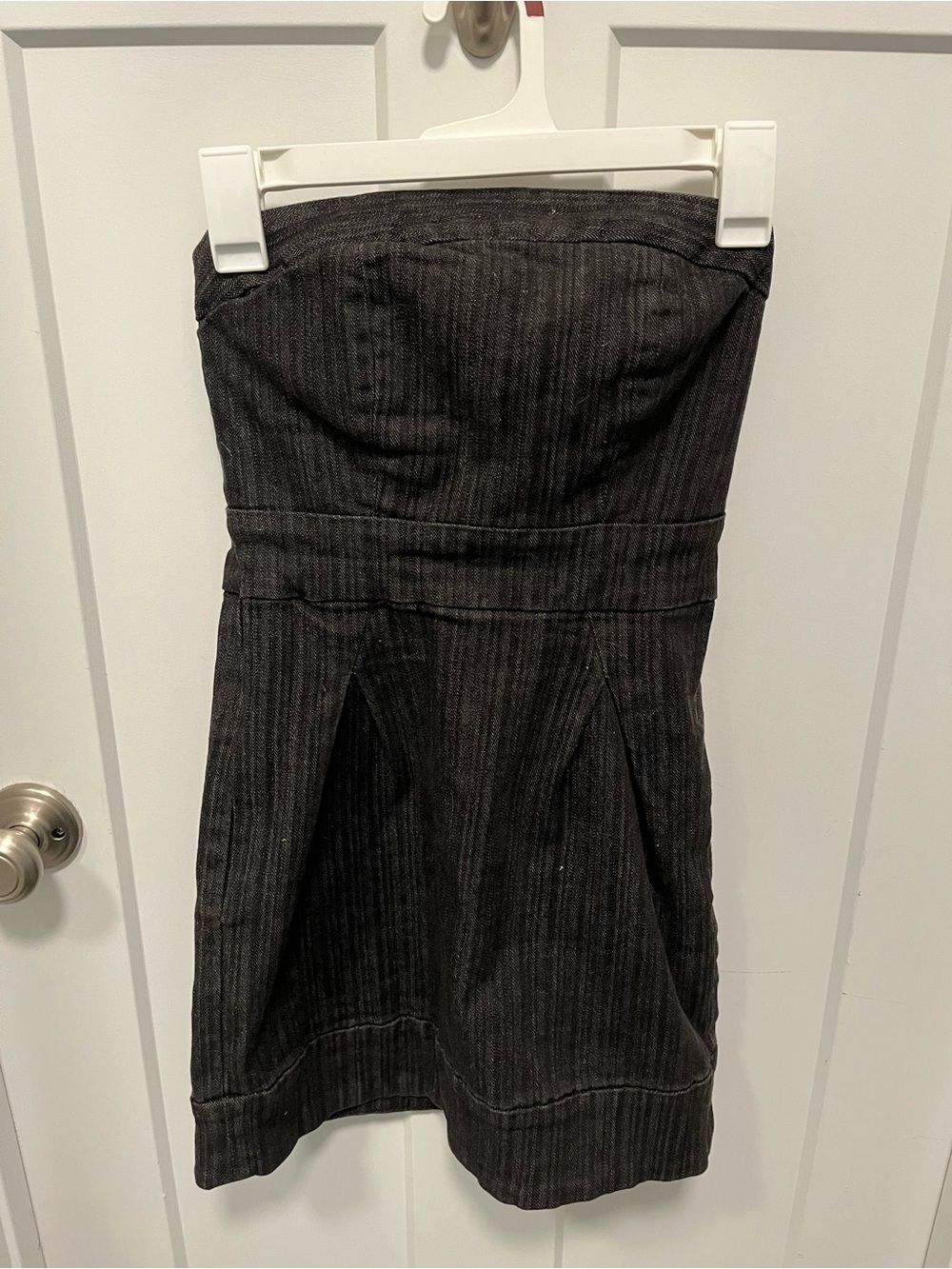 Strapless dark denim mini dress